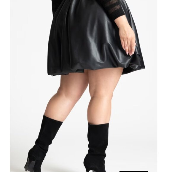 Eloquii Sleek Black Faux Leather Bubble Hem Skirt - Picture 3 of 3
